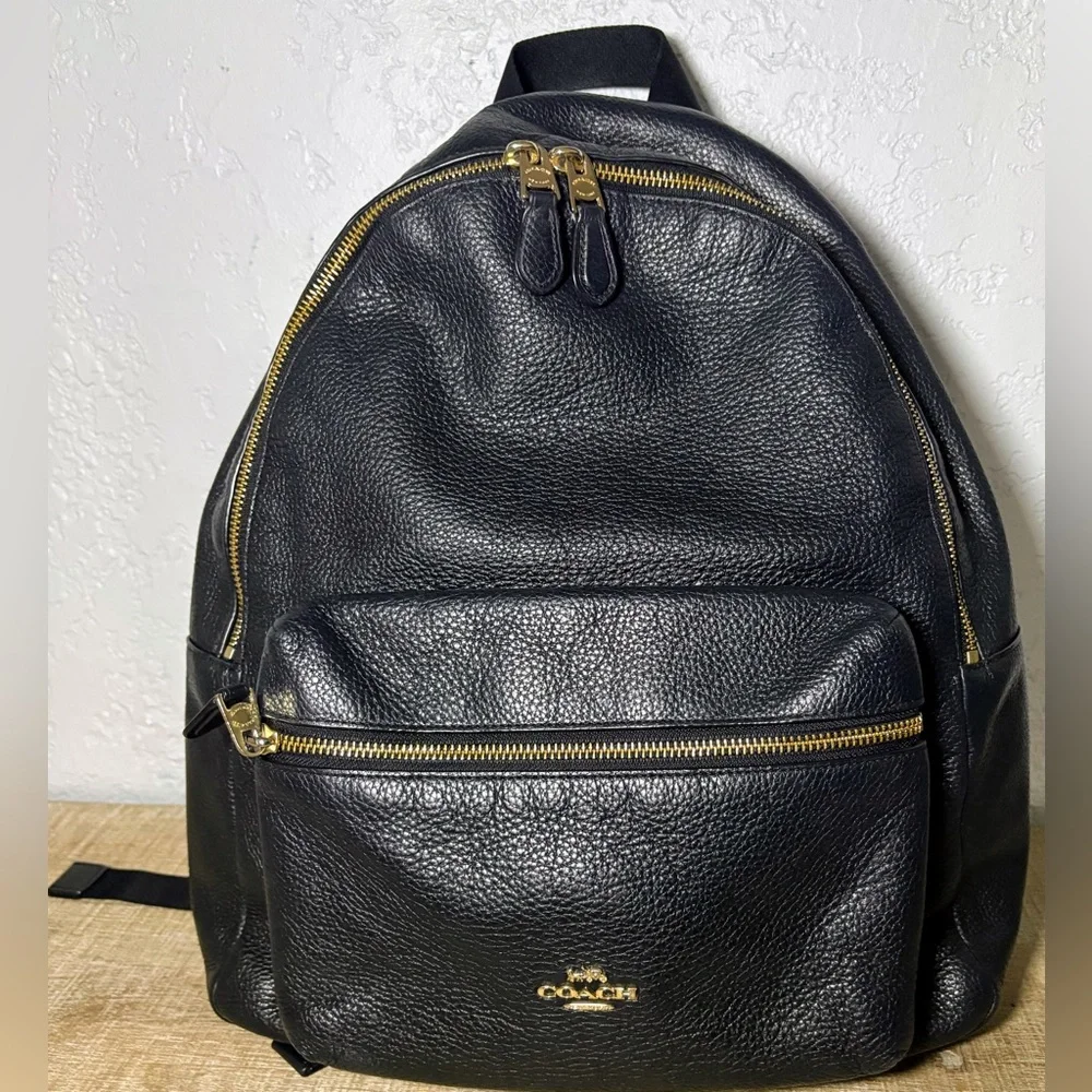 Coach Black Leather Backpack with Gold Accents-NWOT!